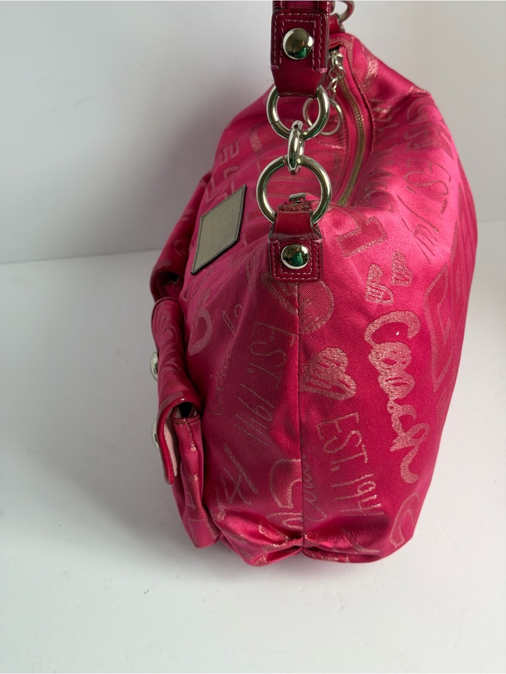 Coach Y2K Poppy Graffiti Story Patch Hot Pink Hobo Bag - Picture 5 of 15